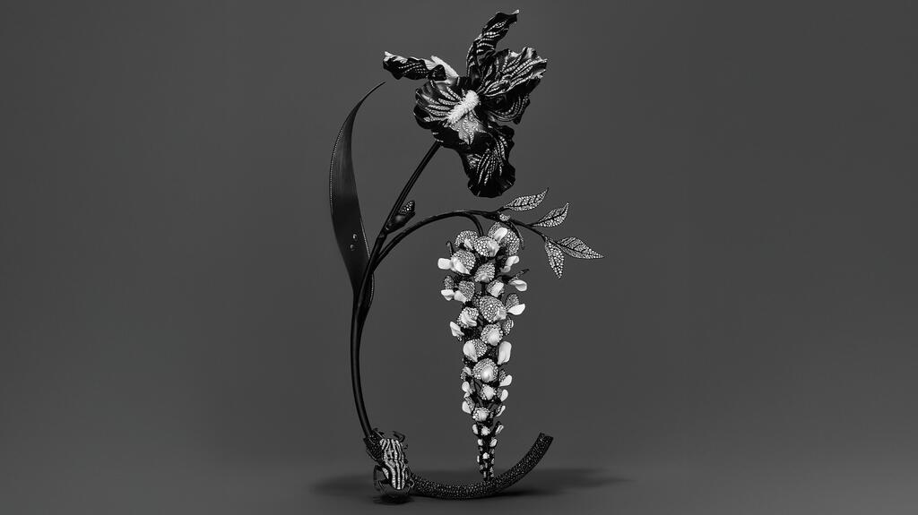The “Wisteria” brooch or hair jewel with pavé diamonds, white ceramic, aluminum, and titanium Boucheron Composition 3 Wisteria Brooch Hair Jewel