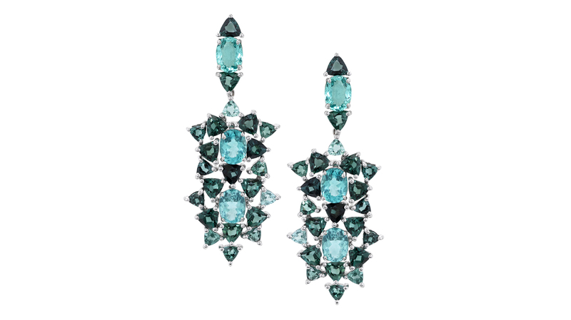 “Spring Moonlight Earrings” in 18-karat white gold with tourmaline and apatite ($12,000)