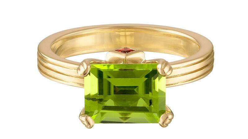 GiGi Ferranti Portofino Paradise Ring in 18-karat yellow gold with an emerald cut peridot and a sapphire
