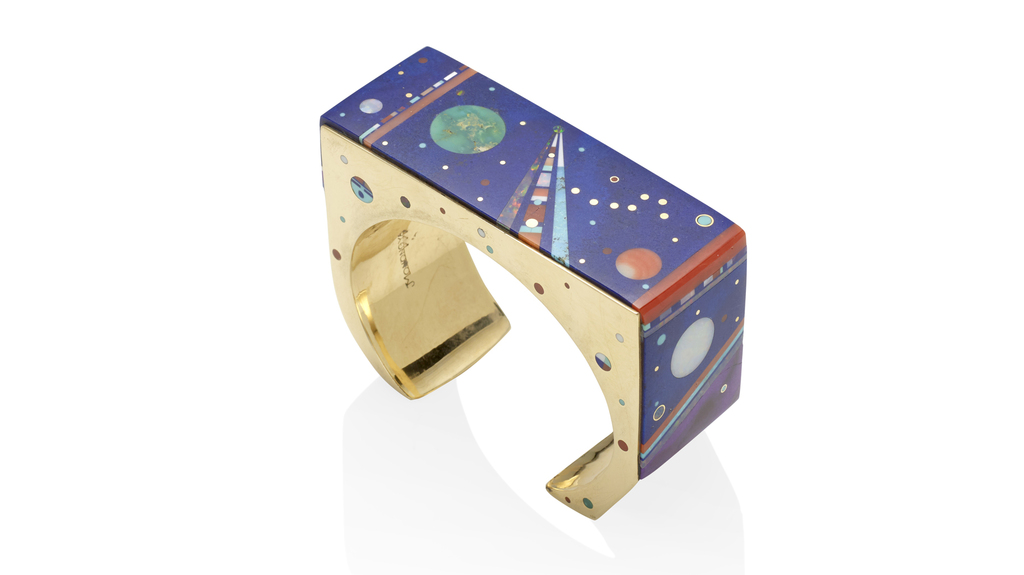 Gold and multi-stone “Night Sky” cuff, Jesse Monongya Gold and multi-stone “Night Sky” cuff, Jesse Monongya