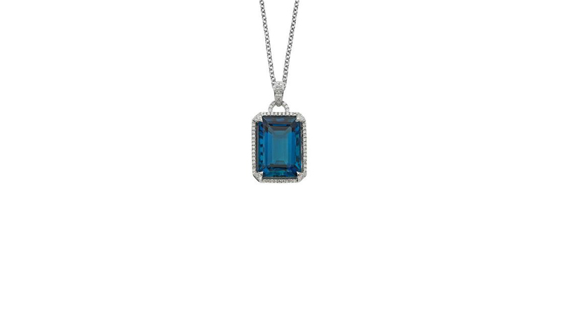 <a href="https://www.pejaycreations.com/product.html?pid=3473#" target="_blank">PeJay Creations </a> PeJay Creations 30.10-carat London Blue topaz with diamond necklace set in 14-karat gold ($8,845)