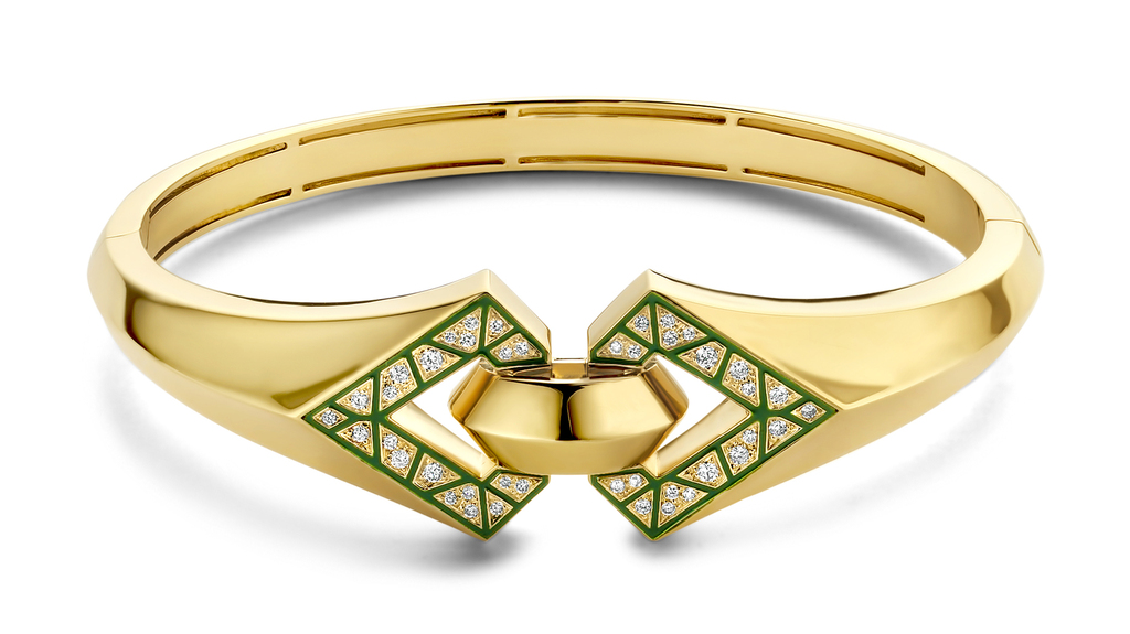 “Brute” bracelet in 18-karat yellow gold with diamonds and enamel ($10,500)