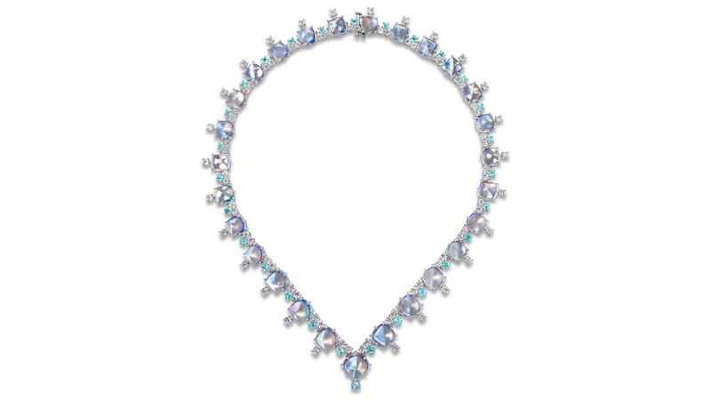 Oscar Heyman Platinum Sugarloaf moonstone Paraiba Diamond Necklace