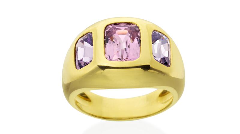 Lauren K 3 stone spinel Gypsy ring set in 18-karat yellow gold ($8,625)