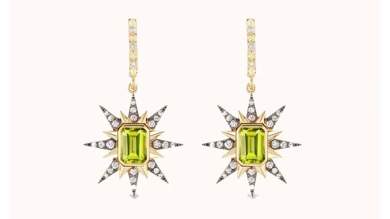 Marlo Laz 14-karat yellow gold, diamond and peridot Starburst Earrings ($6,000)