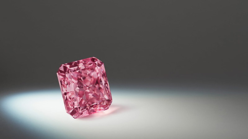 This radiant-cut fancy intense pink is the Solaris. It weighs 2.05 carats.
