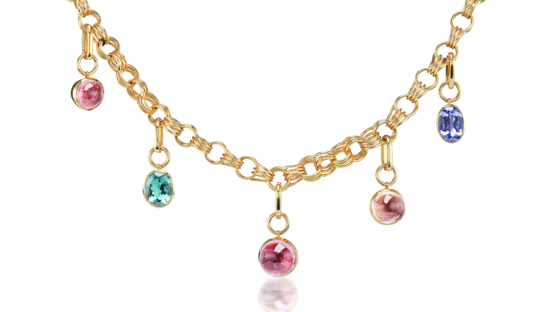 “Triple Link Chain” in 14-karat yellow gold with removable charms in 14-karat yellow gold and 12.24 total carats of pink tourmaline, 4.14 carats of green tourmaline and 4.28 carats of tanzanite ($24,950)