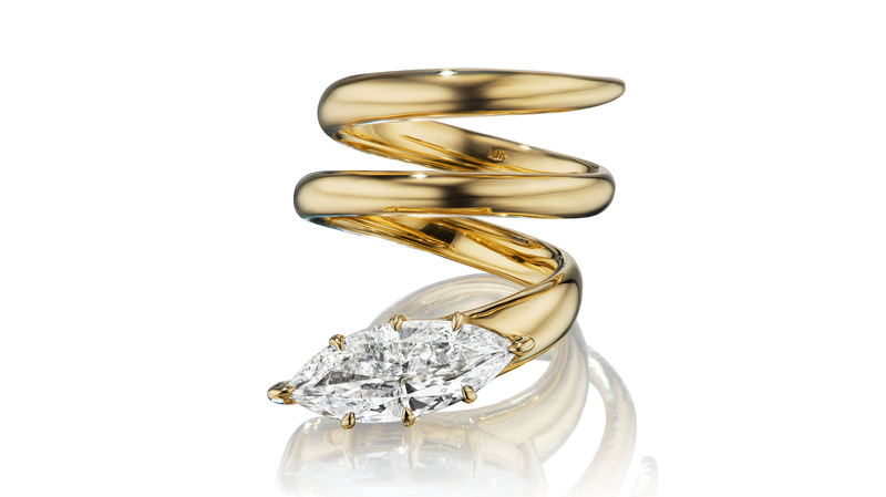 “Eight-Prong Serpent Ring” in 18-karat yellow gold with 2.01-carat marquise-cut diamonds ($31,500)