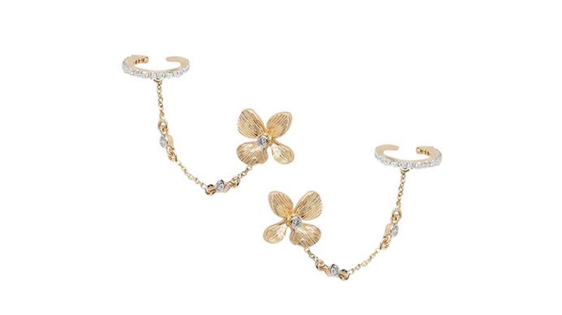Ritique “Mini Orchid” diamond stud earrings in 18-karat yellow gold
