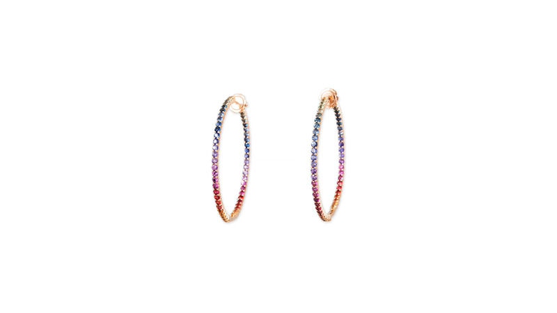 <a href="https://jacquieaiche.com/products/rainbow-sapphire-inside-out-pave-hoop" target="_blank">Jacquie Aiche</a> rainbow sapphire inside out pavé hoops set in 14-karat gold ($13,500)