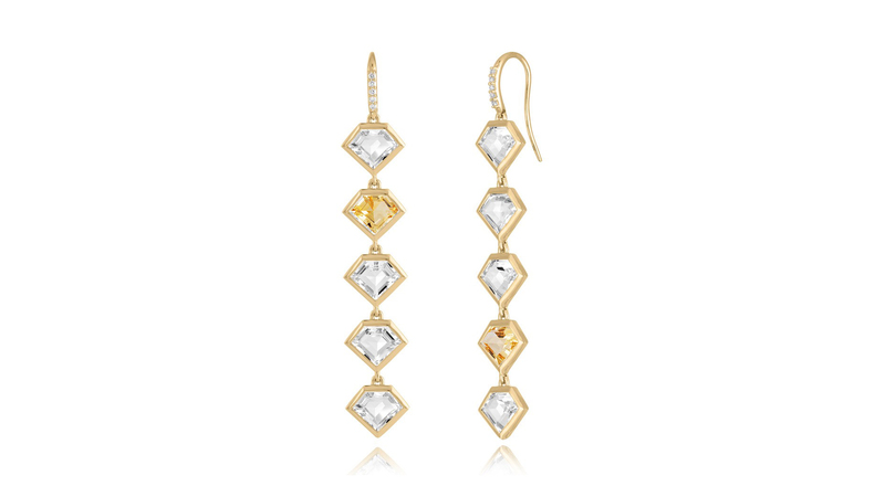 Lamb’s “Five Story Drop” earrings with rock crystal, citrine and diamonds in 18-karat gold from the “Metropolis” collection ($4,995)