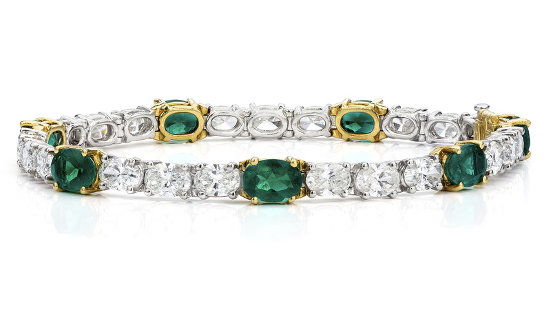 <a href="https://www.gemplatinum.com" target="_blank">Gem Platinum </a> 18-karat white and yellow gold bracelet with diamonds and Zambian emeralds (price upon request)
