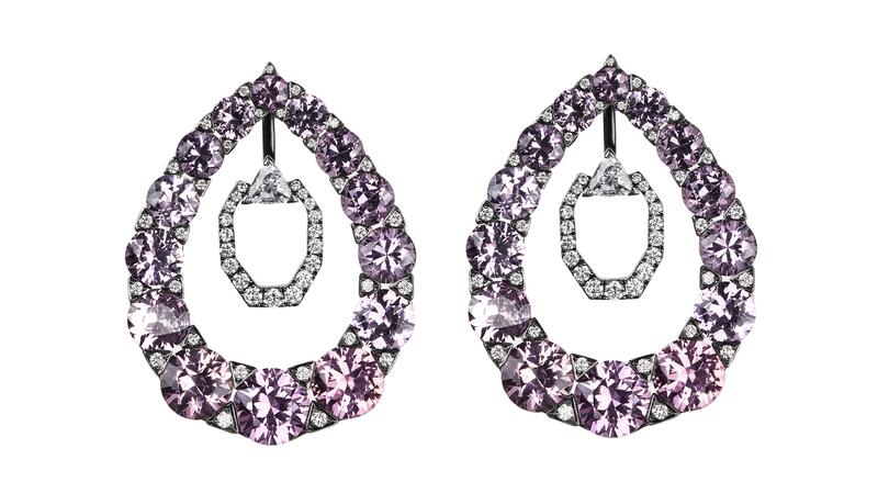 Nikos Koulis 18-karat white gold earrings with pink spinels and white diamonds