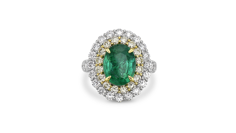 SNJ Creations Ltd. 18-karat gold emerald and diamond ring (price upon request)
