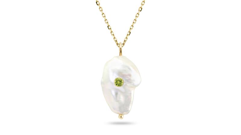 White Space Kenna Birthstone Pearl Necklace with peridot on a 14-karat gold chain ($670)