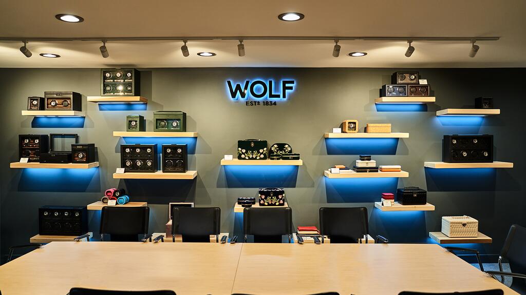 A selection of Wolf's products on display at its U.S. headquarters Wolf products on shelves