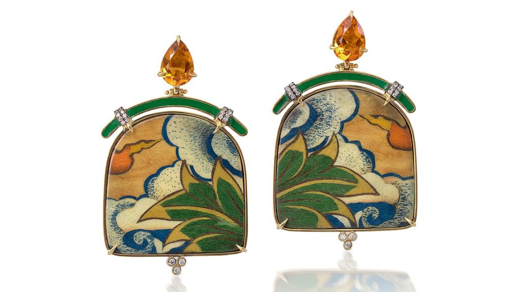 Silvia Furmanovich Tibetan Leaf Print Marquetry Earrings