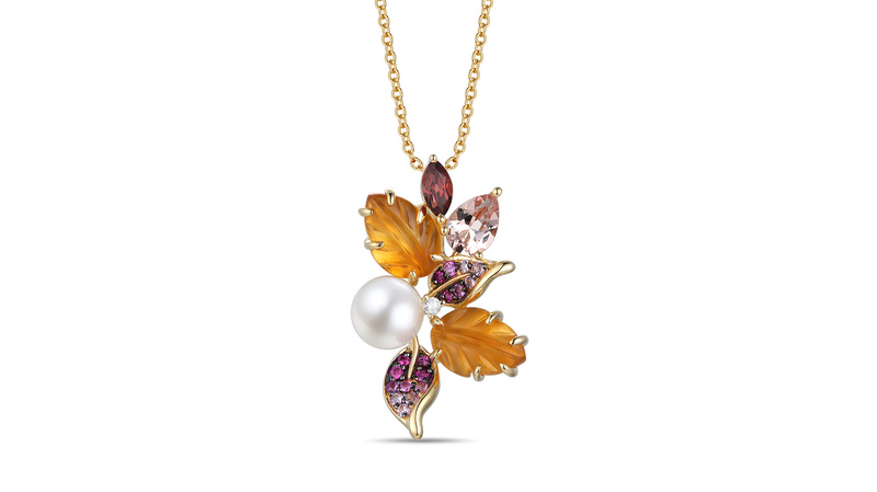 <a href="https://www.levian.com/product-detail/0/TRRT-16E" target="_blank">Le Vian</a>  pendant with citrine, morganite, garnet, pearl, and diamond, as well as rubies and sapphires set to create a “strawberry ombre,” set in 14-karat gold ($2,698)