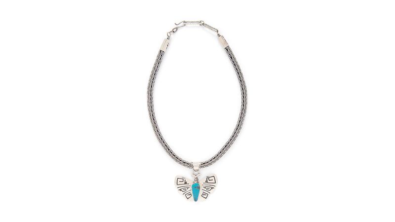 Silver and turquoise butterfly necklace