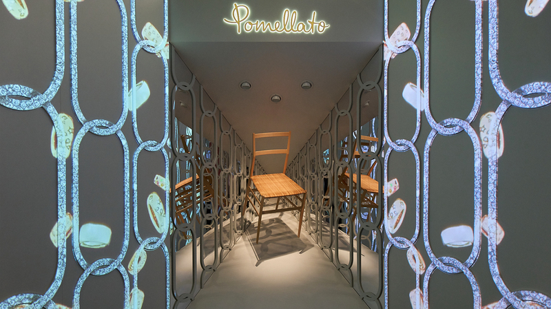 In the Iconica room, jewels from the collection were paired with Ponti’s SuperLeggera chair