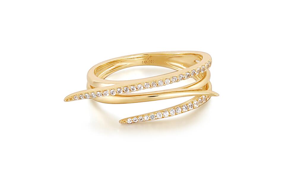 Aurelie Gi “Crimson” twisted thorn ring in 14-karat gold with white sapphires
