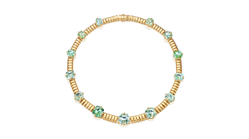 “Gatsby Trove Collar” in 18-karat yellow gold with 79.8 total carats of seafoam green tourmaline ($65,400)