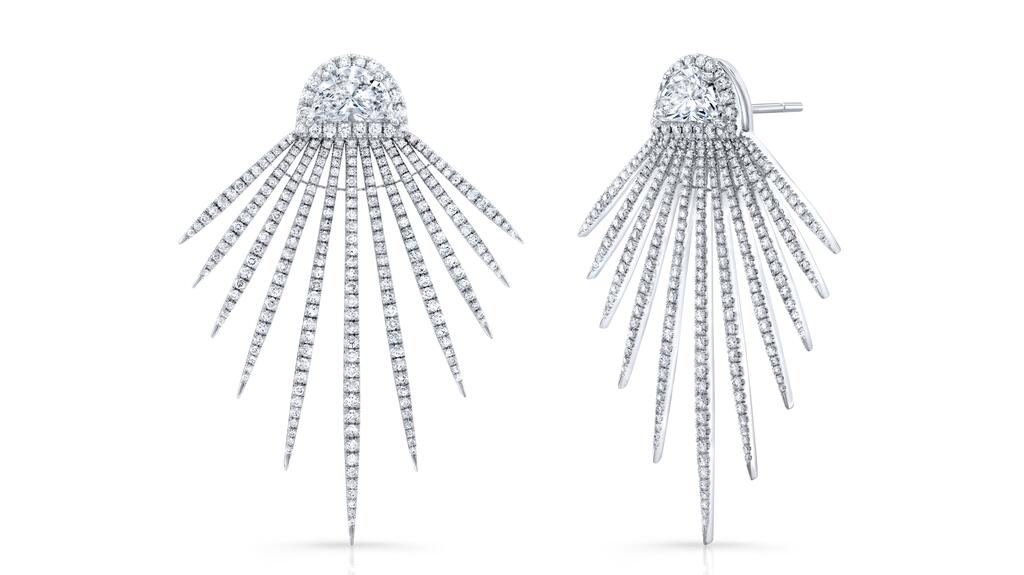 Rahaminov Diamonds “Jellyfish Earrings” featuring 1.9 carats of half-moon diamonds and 1.96 total carats of diamond melee set in 18-karat white gold