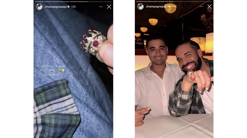 Drake Instagram story Tupac crown ring