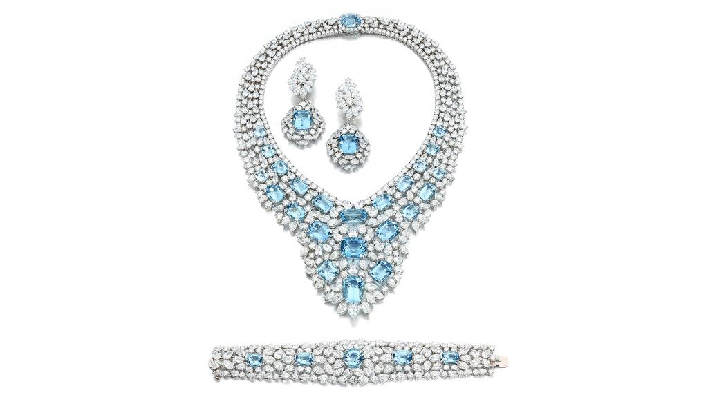 An aquamarine and diamond parure Aquamarine and diamond parure