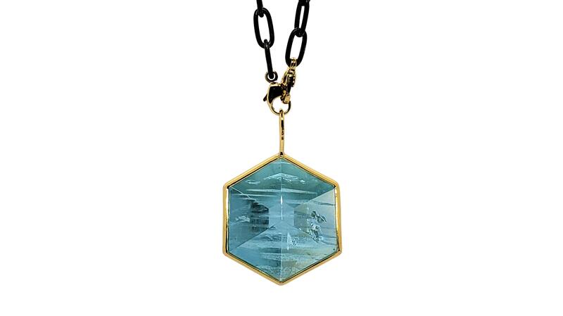 <a href="https://www.alisonnagasue.com/" target="_blank">Alison Nagasue</a> 31-carat aquamarine set in 18-karat gold on a blackened silver chain ($5,060)