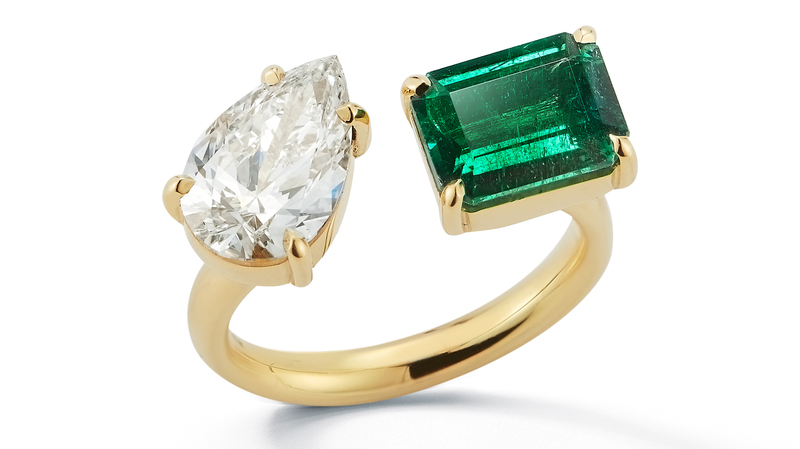 Emerald and white diamond is one of Jemma Wynne’s go-to combinations, particularly when it launched the “Open Ring” in 2014.