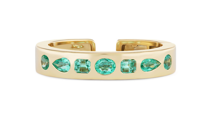 <a href="https://brentneale.com/" target="_blank"> Brent Neale</a> 18-karat gold one-of-a-kind emerald cuff (price available upon request)