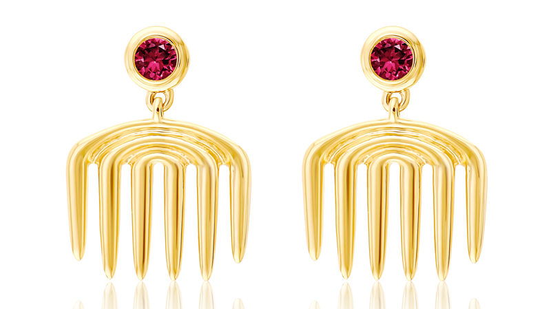 <a href="https://www.almasika.com/products/sagesse-vici-charm-ruby-earrings-1?_pos=3&_sid=7752cfc6a&_ss=r" target="_blank"> Almasika</a> Vici Charm Ruby Earrings in 18-karat yellow gold ($2,850)