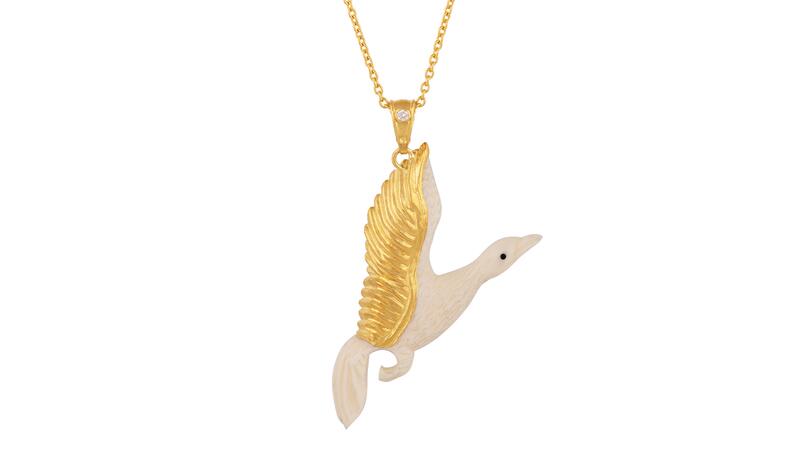 Gurhan Crown Gold Mammoth Ivory Goose Pendant Necklace