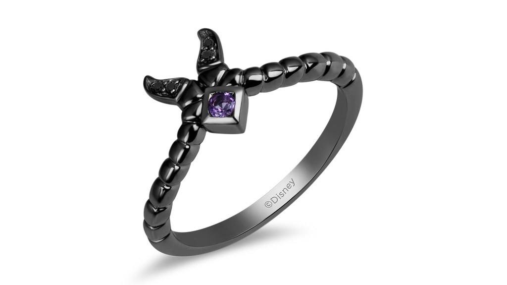 <a href="https://www.enchantedfinejewelry.com/products/enchanted-disney-fine-jewelry-black-rhodium-over-sterling-silver-heat-treated-black-diamond-accent-and-amethyst-maleficent-villian-ring" target="_blank">Maleficent Villain Ring</a>: The purple and black combination of this ring accurately displays the villain’s fiery character and dark majesty.