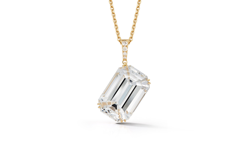 <a href="https://katherinejetter.com/" target="_blank">Katherine Jetter</a> cushion-cut white topaz and diamond melee pendant on an 18-karat yellow gold chain ($26,400)