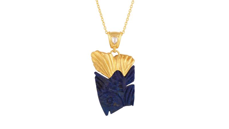Gurhan Crown Gold Lapis Fish Pendant Necklace