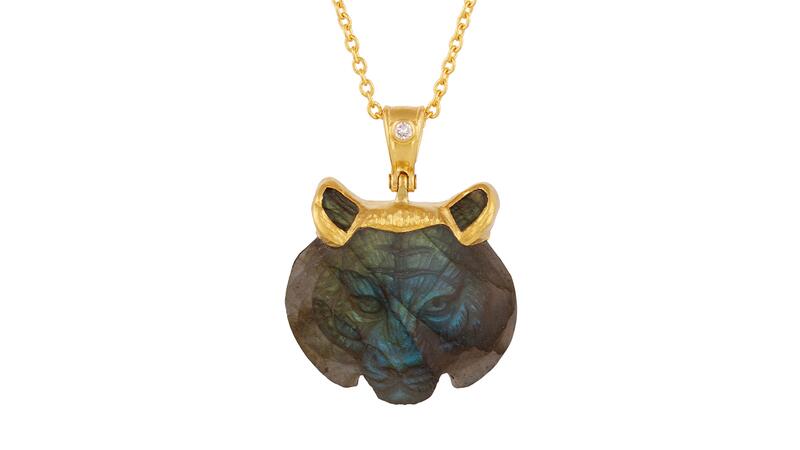 Gurhan Crown Gold Labradorite Bear Pendant Necklace