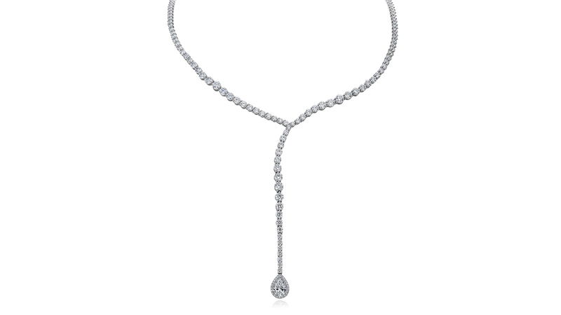 <a href="https://www.gumuchian.com/" target="_blank">Gumuchian </a> “Cascade” necklace in 18-karat white gold with a 1.52-carat pear-shape drop and round diamonds ($84,000)