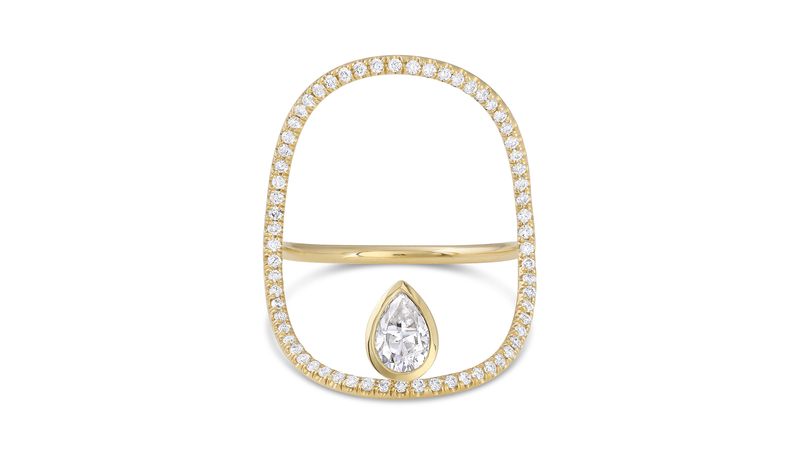 <a href="https://www.whitespacejewelry.com/"> White/Space Jewelry</a> “Continuity Pavé Paera Ring in” 14-karat recycled gold with a pear-shaped diamond and hand-set pavé natural diamonds ($4,730)