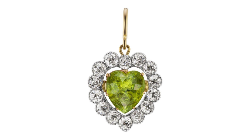 <a href="https://musexmuse.com/product-detail.php?p=1222" target="_blank"> Jenna Blake </a> 18-karat yellow gold peridot heart charm necklace with diamonds ($8,360)