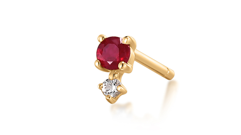 <a href="https://aureliegi.com/" target="_blank">Aurelie Gi</a> natural ruby and white sapphire single stud earring in 14-karat yellow gold ($125)