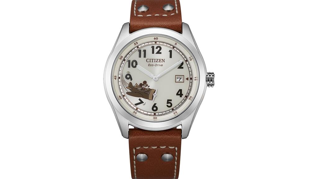 The Disney Mickey Mouse Aviator Watch features the iconic character in a vintage airplane.
