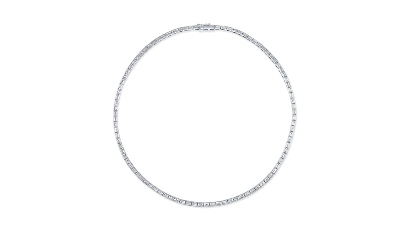 Diamonds by G. St. collar necklace in 18-karat white gold with 8.79 carats of baguette-cut diamonds ($45,000)