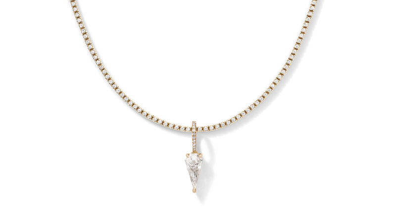 Eva Fehren “Line Necklace” in 18-karat rose gold with white diamonds ($14,875, diamond charm sold separately)