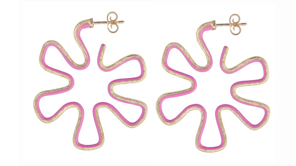 Bea Bongiasca diamond-finish 9-karat yellow gold “Daisy” earrings with bubblegum-pink enamel