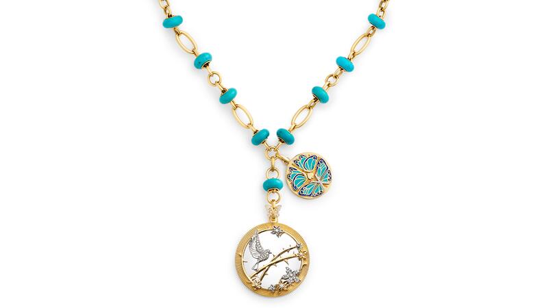 Foundrae Sparrow and Butterfly Orbit Stone Extension Necklace