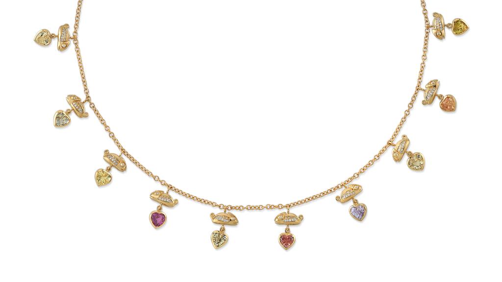 Daniela Villegas “Fairy Realm” necklace in 18-karat yellow gold with 12.06 carats of sapphires and 1.46 carats of diamonds for “Have a Heart x Muse”
