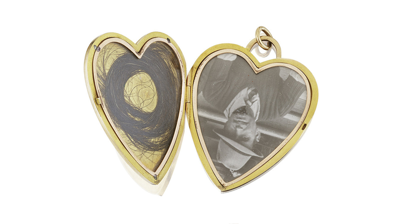 Gold locket circa 1950 in 14-karat gold with photo and hair ($500-$700)