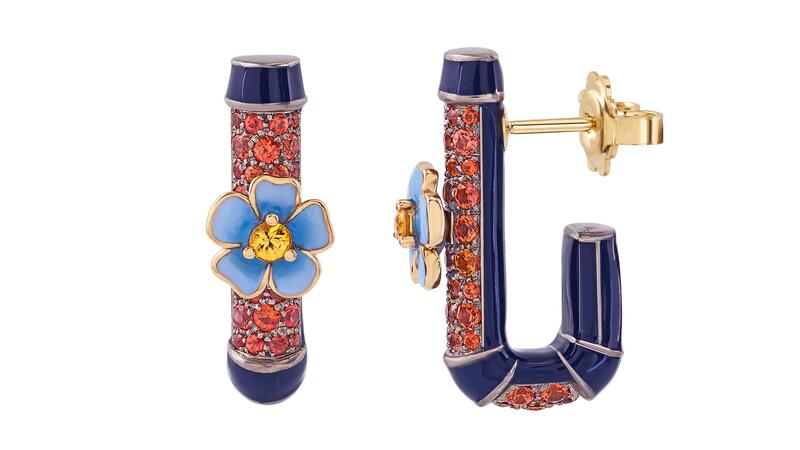 Francesca Villa Blue Flowers Hoop Earrings